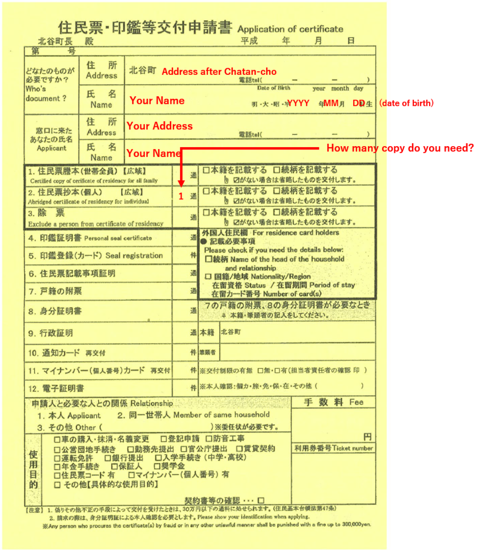 Certificate Of Residence For Individuals 住民票抄本 At Chatan Town Oist Groups