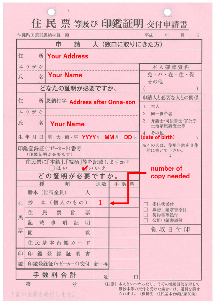 Certificate Of Residence For Individuals 住民票抄本 At Onna Son Oist Groups