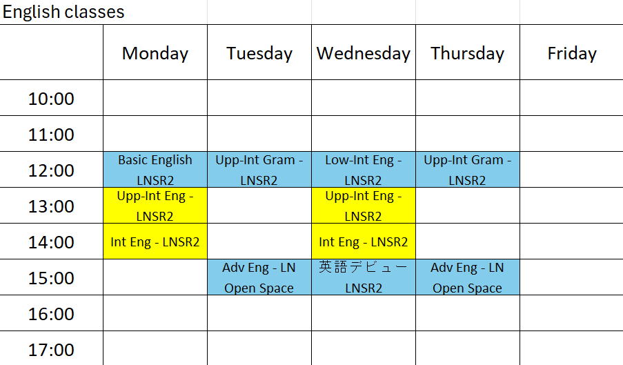 English Course Schedule